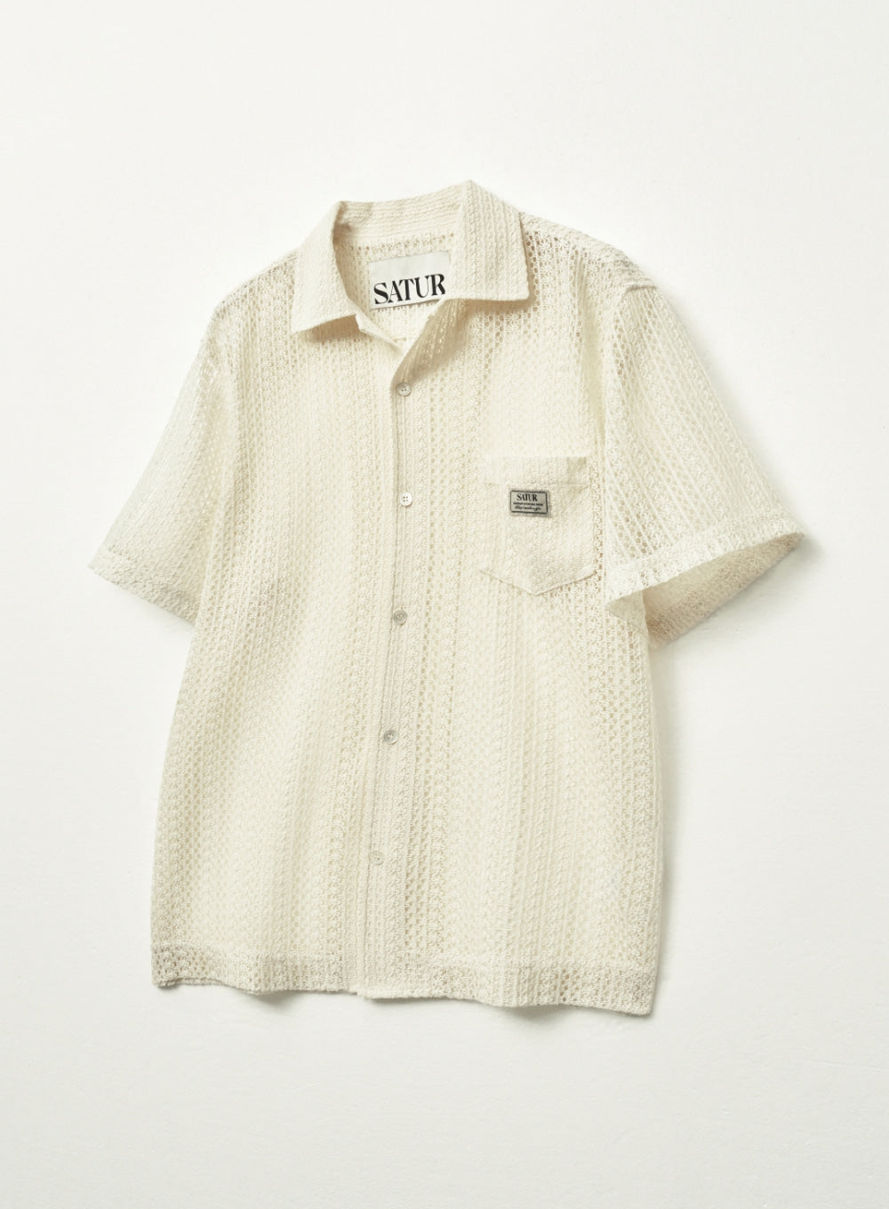 [satur] Crochet Open Collar Half Shirt - Cream