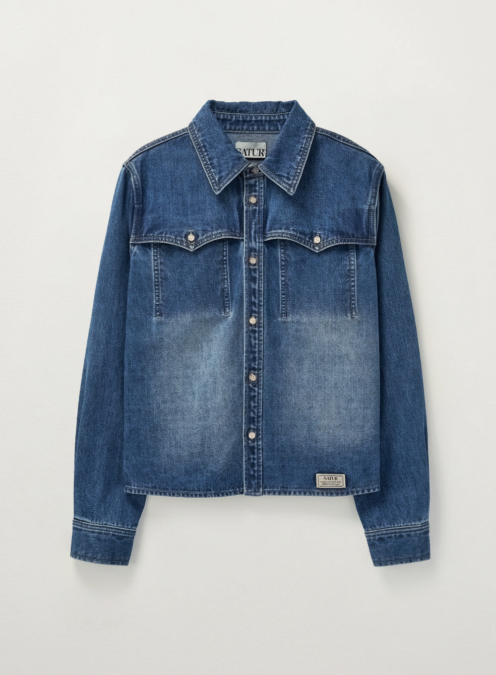 [satur] (W) Washed Denim Shirt - Blue