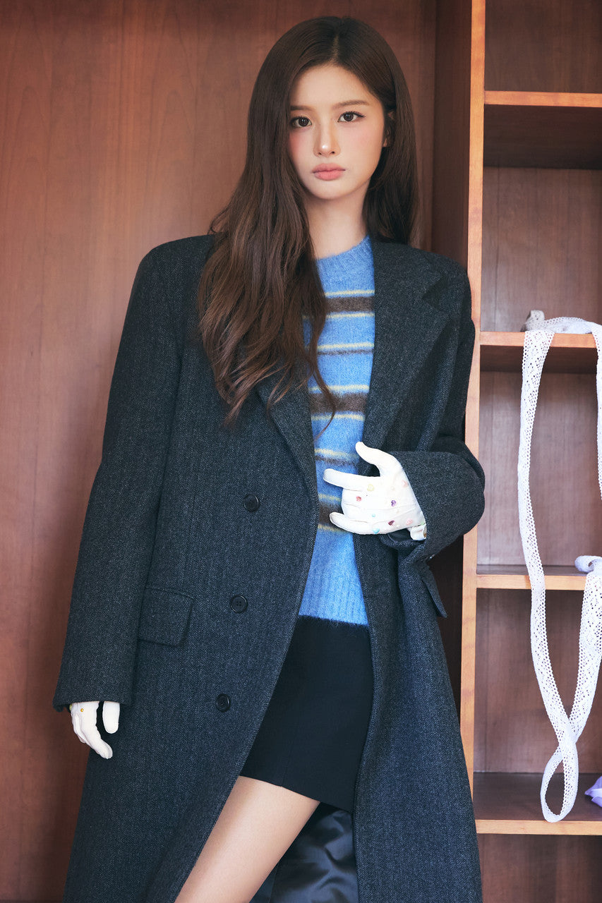 Dunst Unisex Boxy Tailored Coat Grey Herringbone