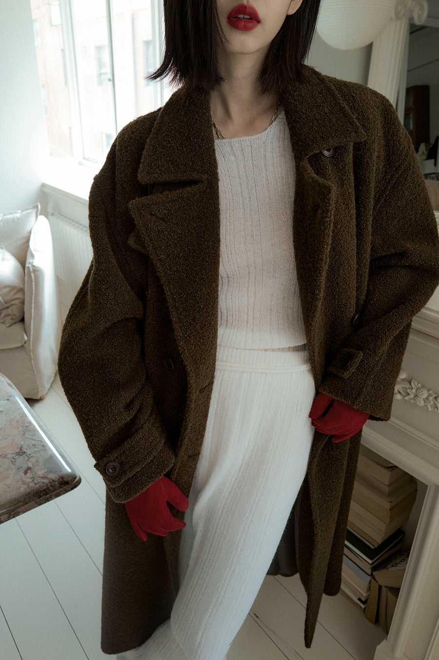Overdueflair Alpaca Belted Double Coat Brown