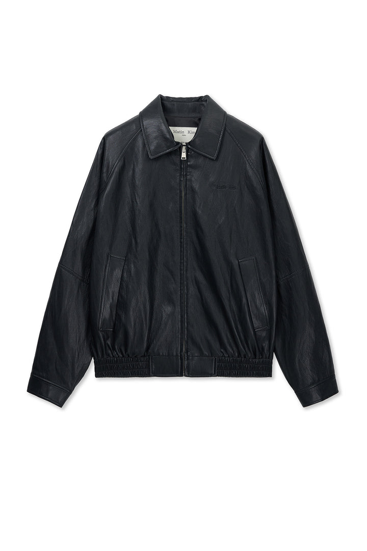 Matinkim Small Logo Faux Leather Zip Up Jumper In Black