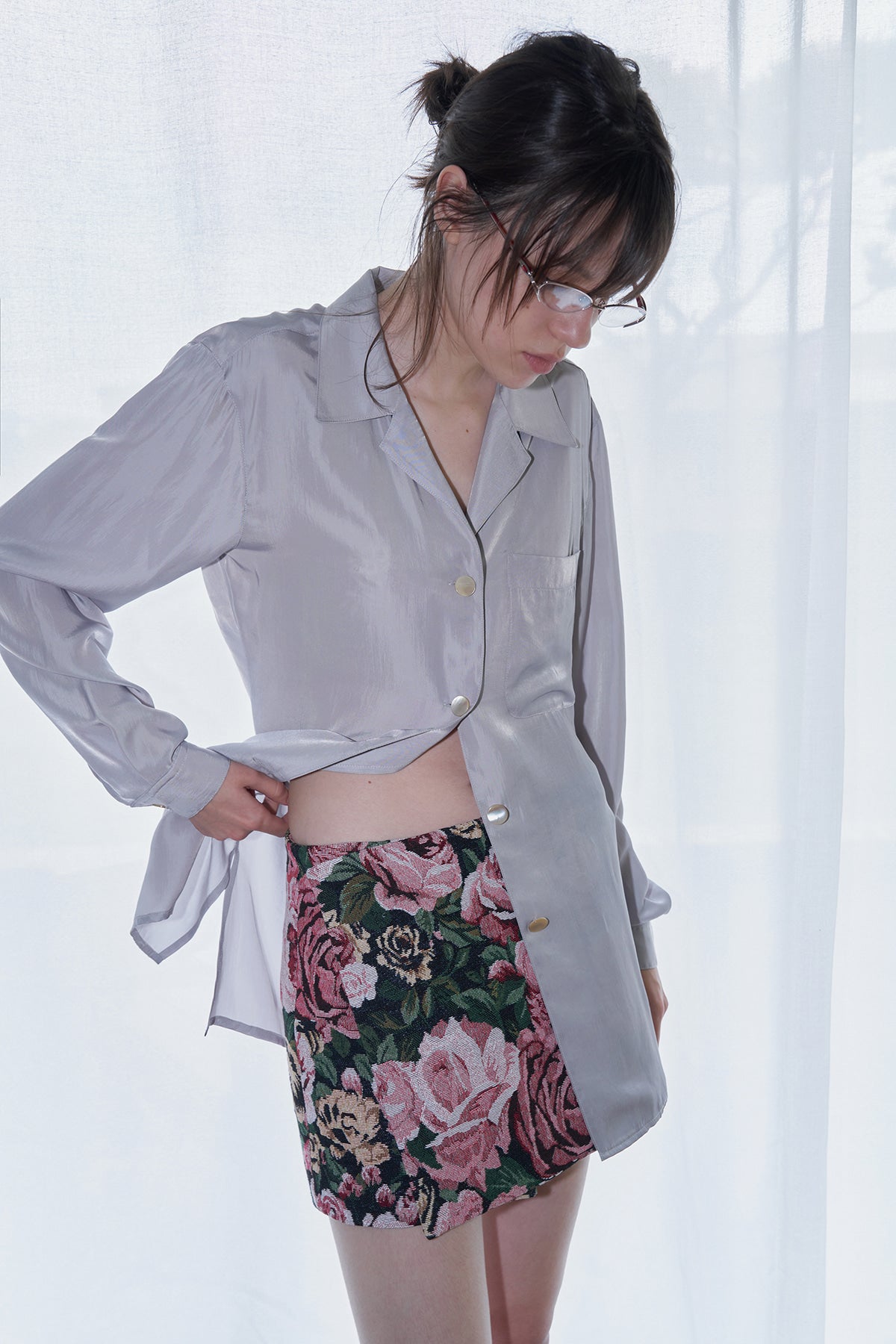 Overdueflair Smooth Tailored Silky Blouse Grey