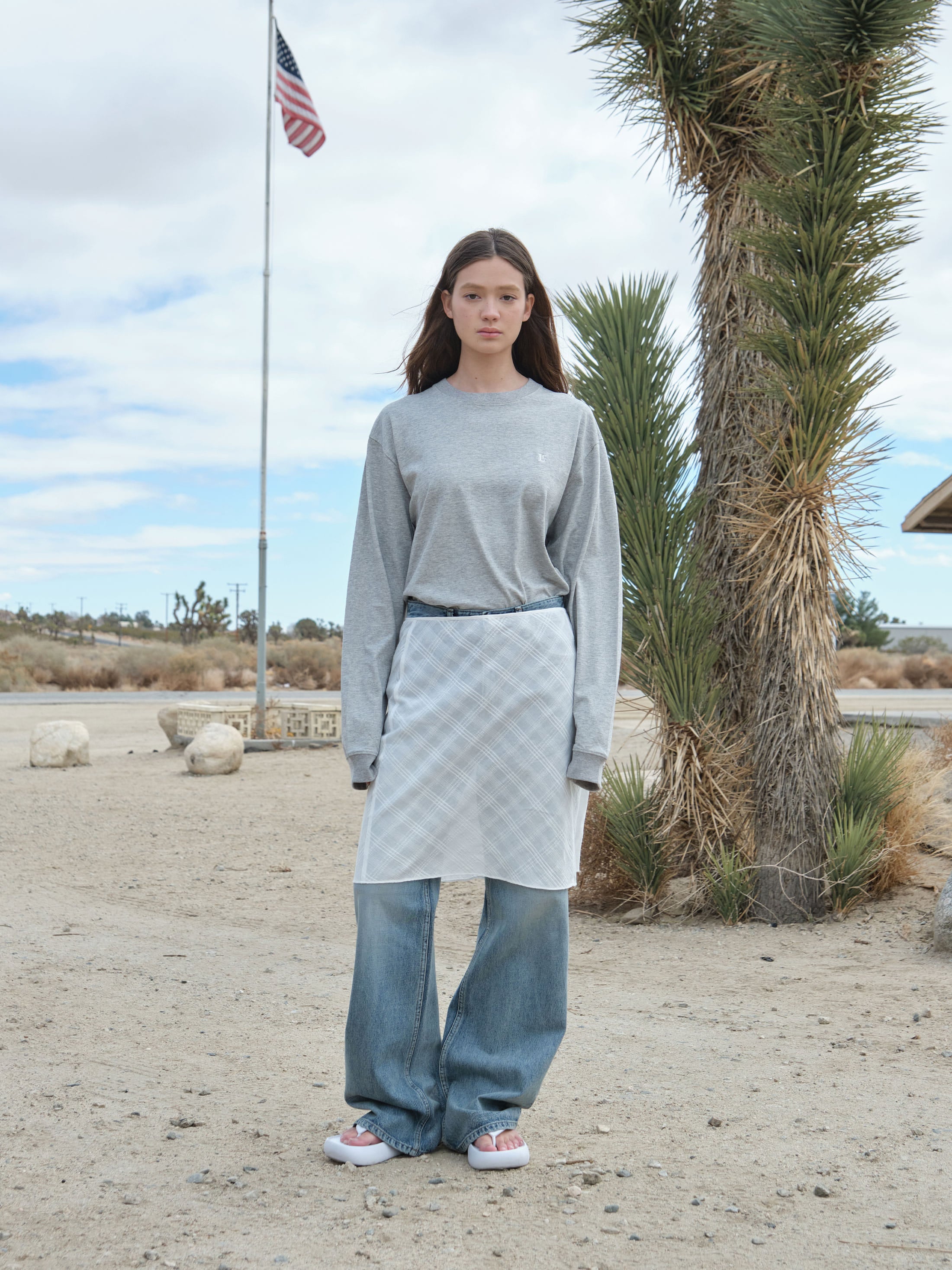 Low Classic Sheer Layered Skirt White Check