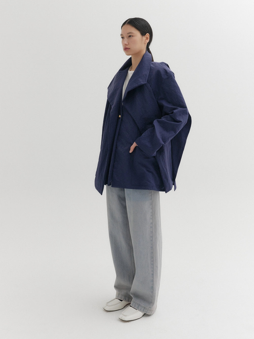 EENK Drape Collar Jacket - Cool Navy