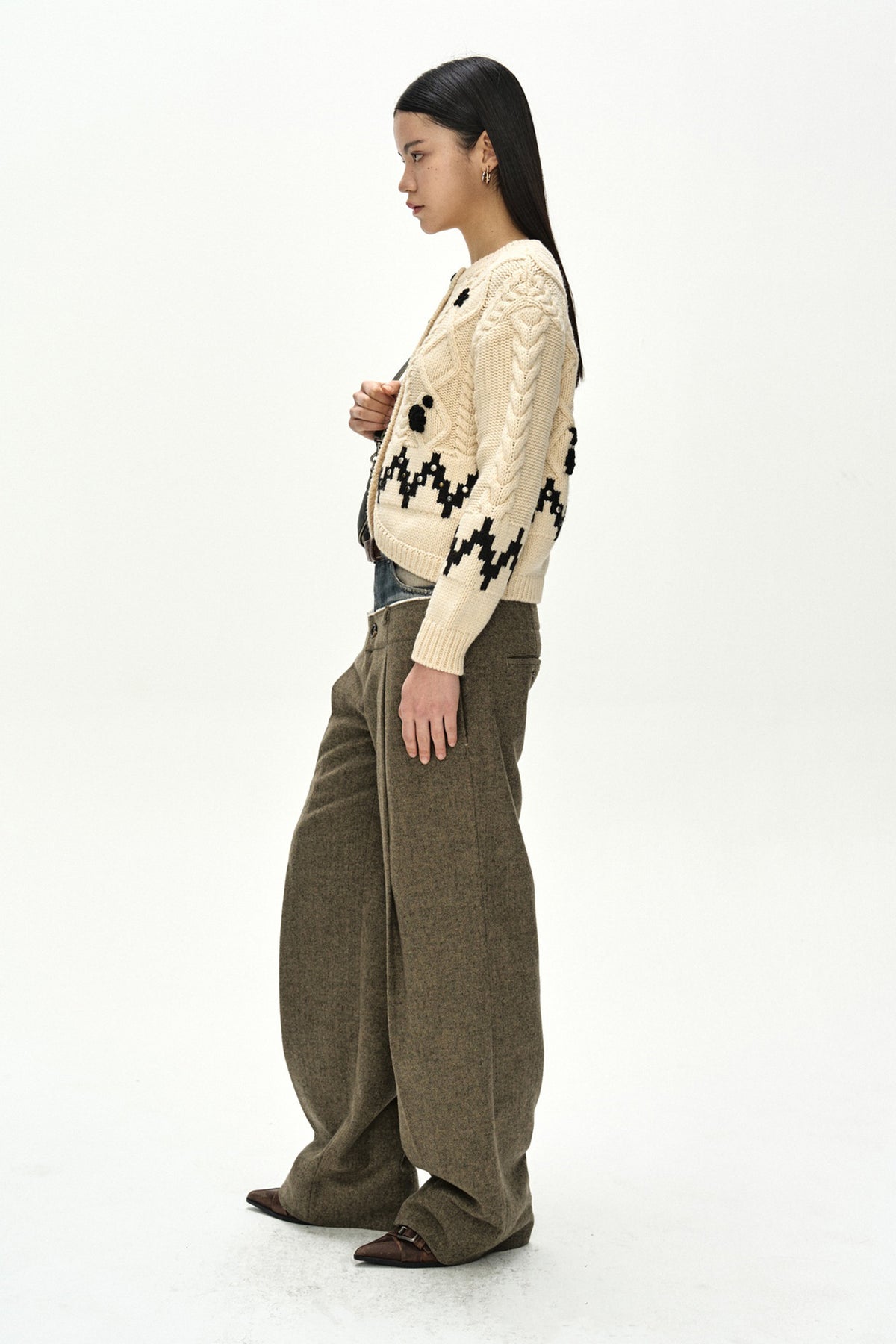 Andersson Bell Denim-Waist Herringbone Trousers