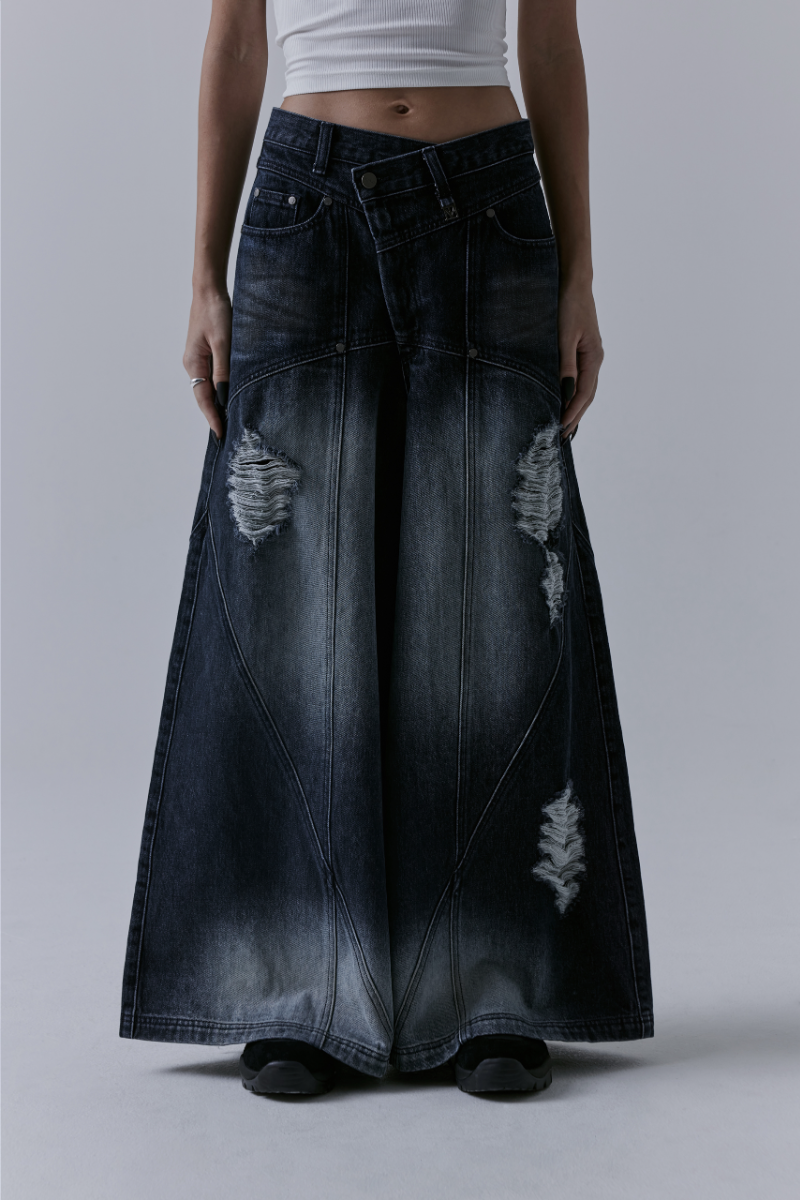Treemingbird Damaged Over Wide Denim Pants Blue