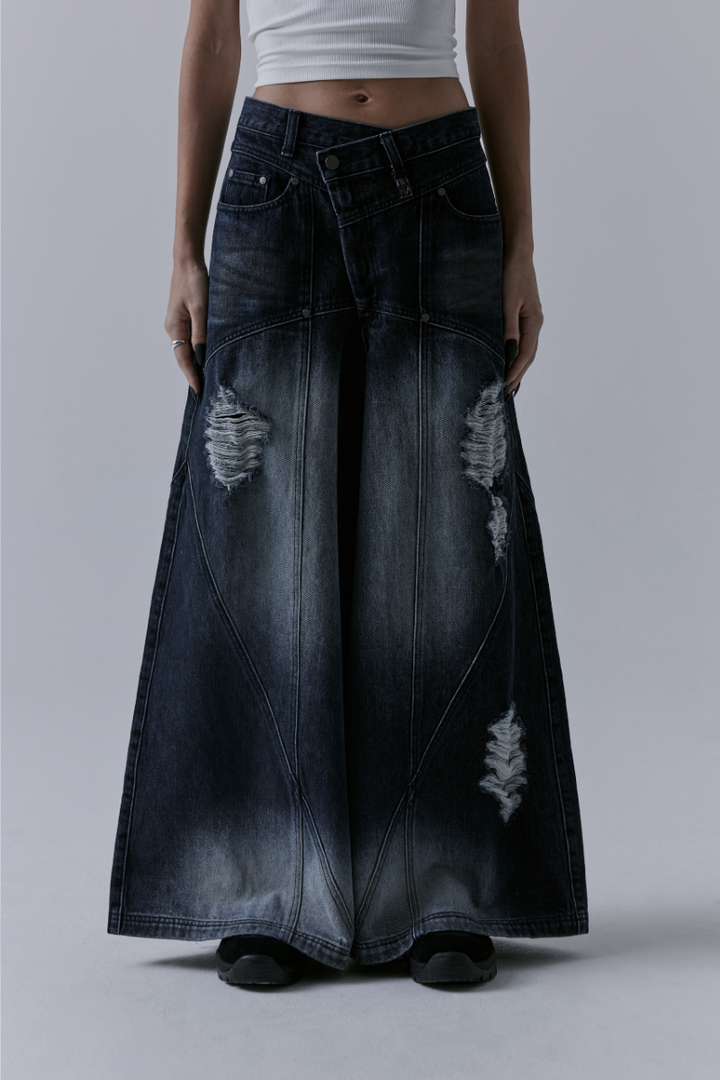 Treemingbird Damaged Over Wide Denim Pants Blue