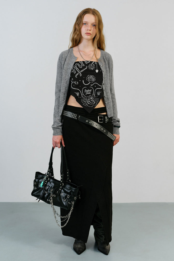 Instantfunk Belt Detail Jersey Long Skirt - Black