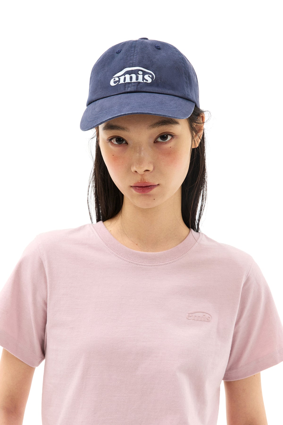Emis Logo Print Pigment Dyeing Ball Cap-Navy