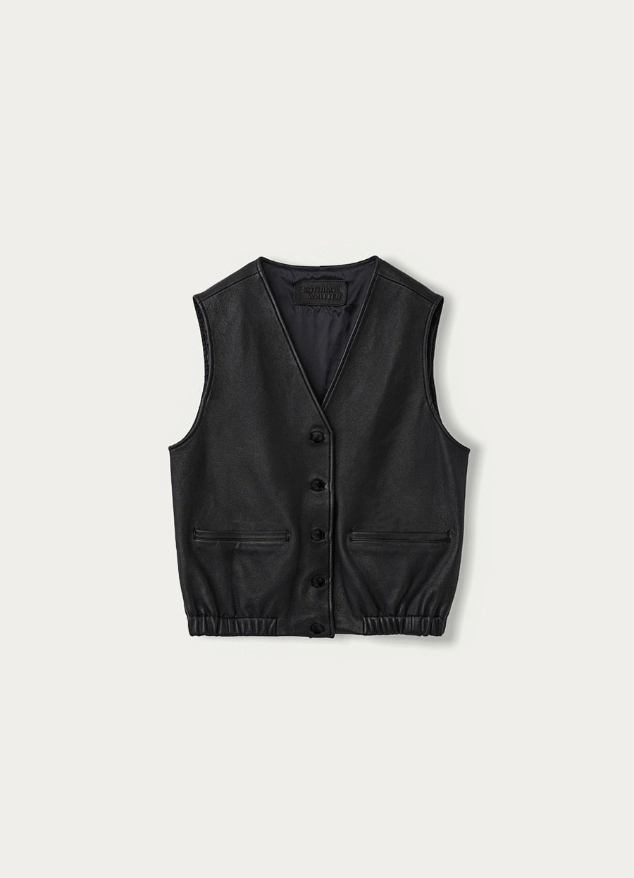 Nothing Written Button-up leather vest (Black) (Pre-order, ships from Oct 30)