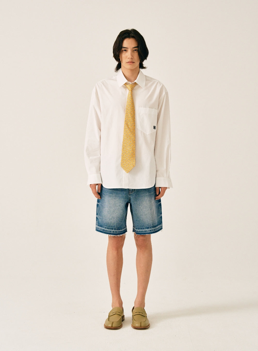 [satur] Micro Destroyed Denim Shorts - Mid blue