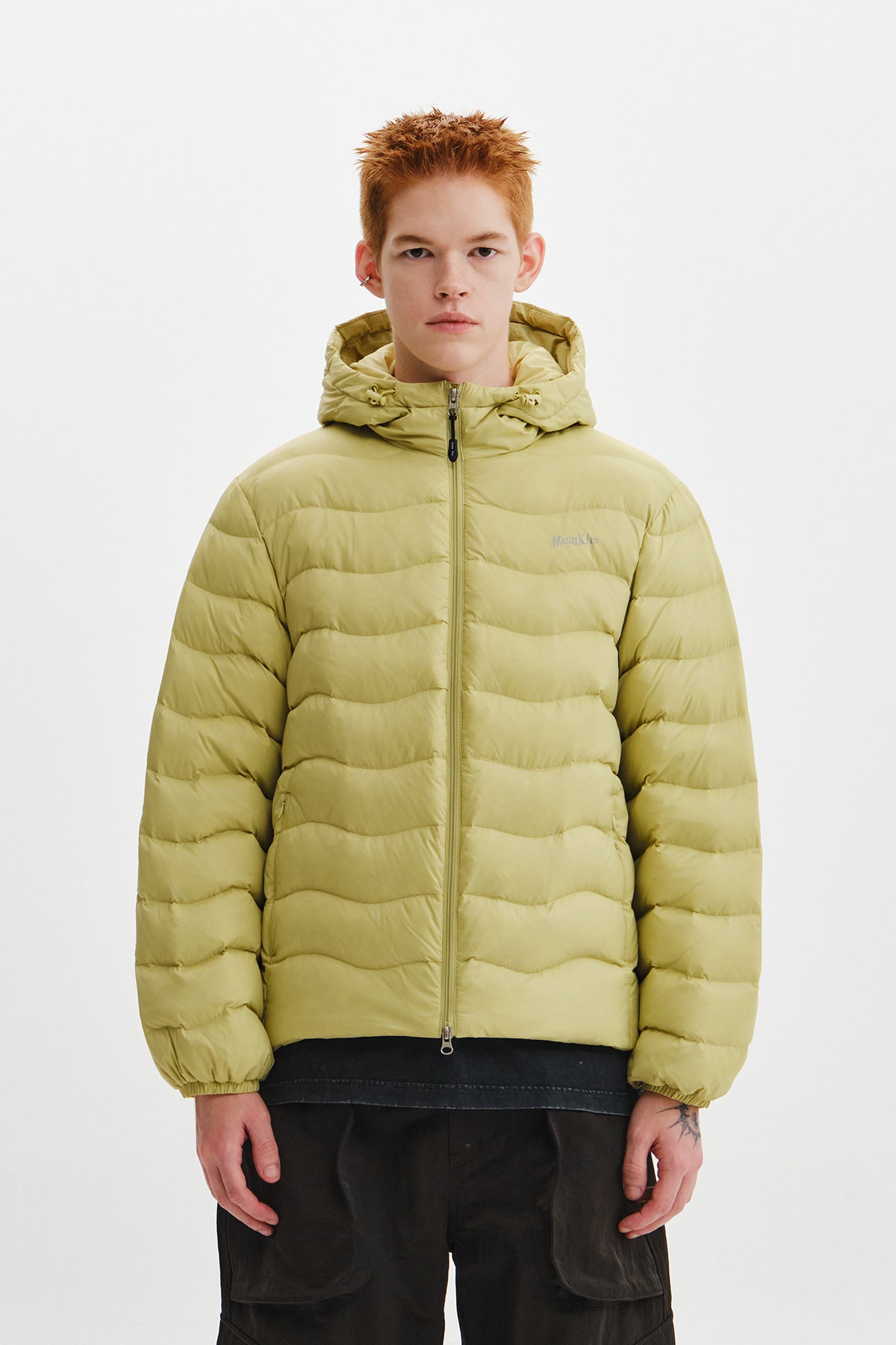 Matinkim Flowing Quilted Hoody Down Jumper IN Lime