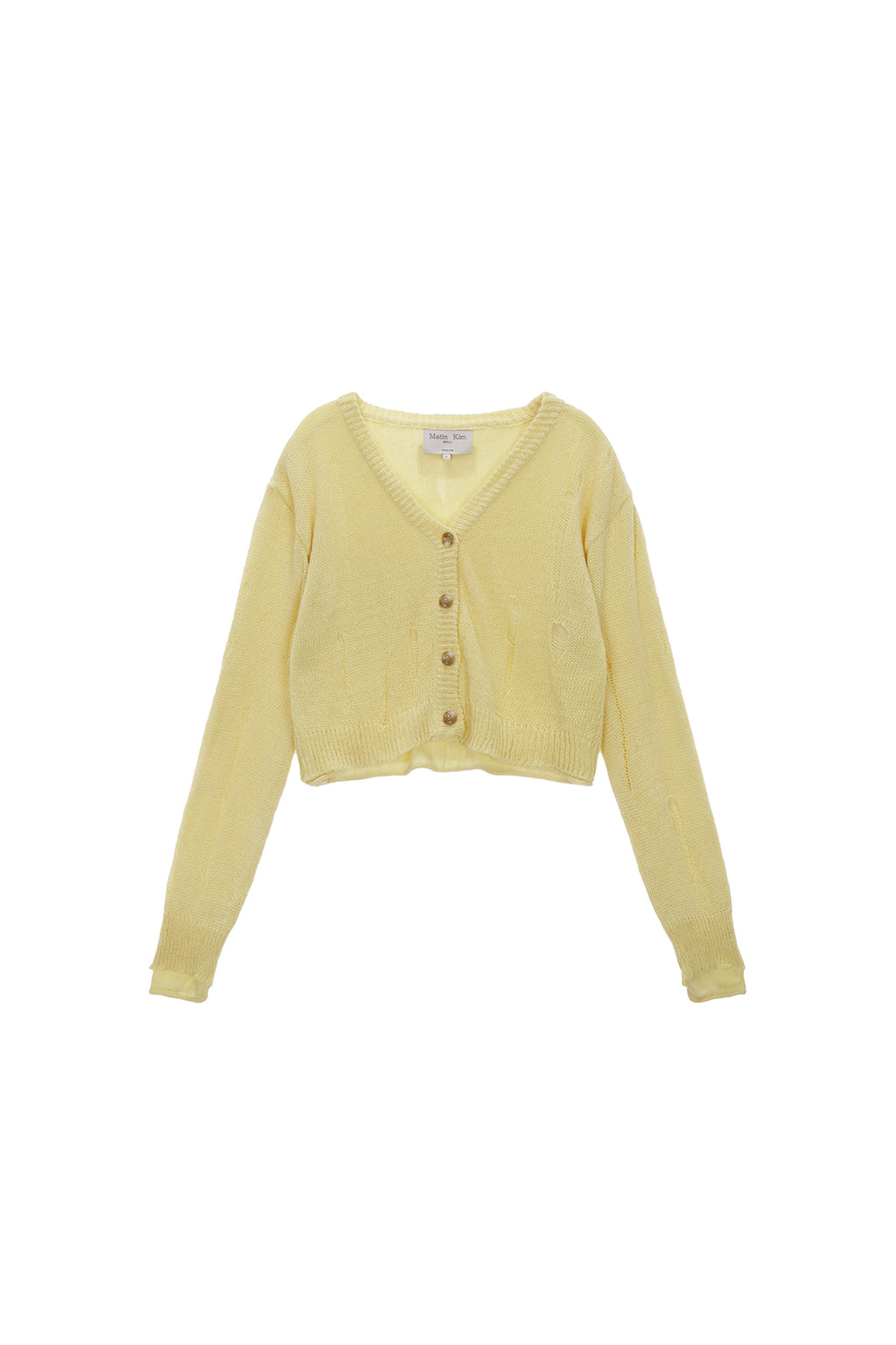 Matinkim Layered Damage Crop Cardigan IN Light Yellow