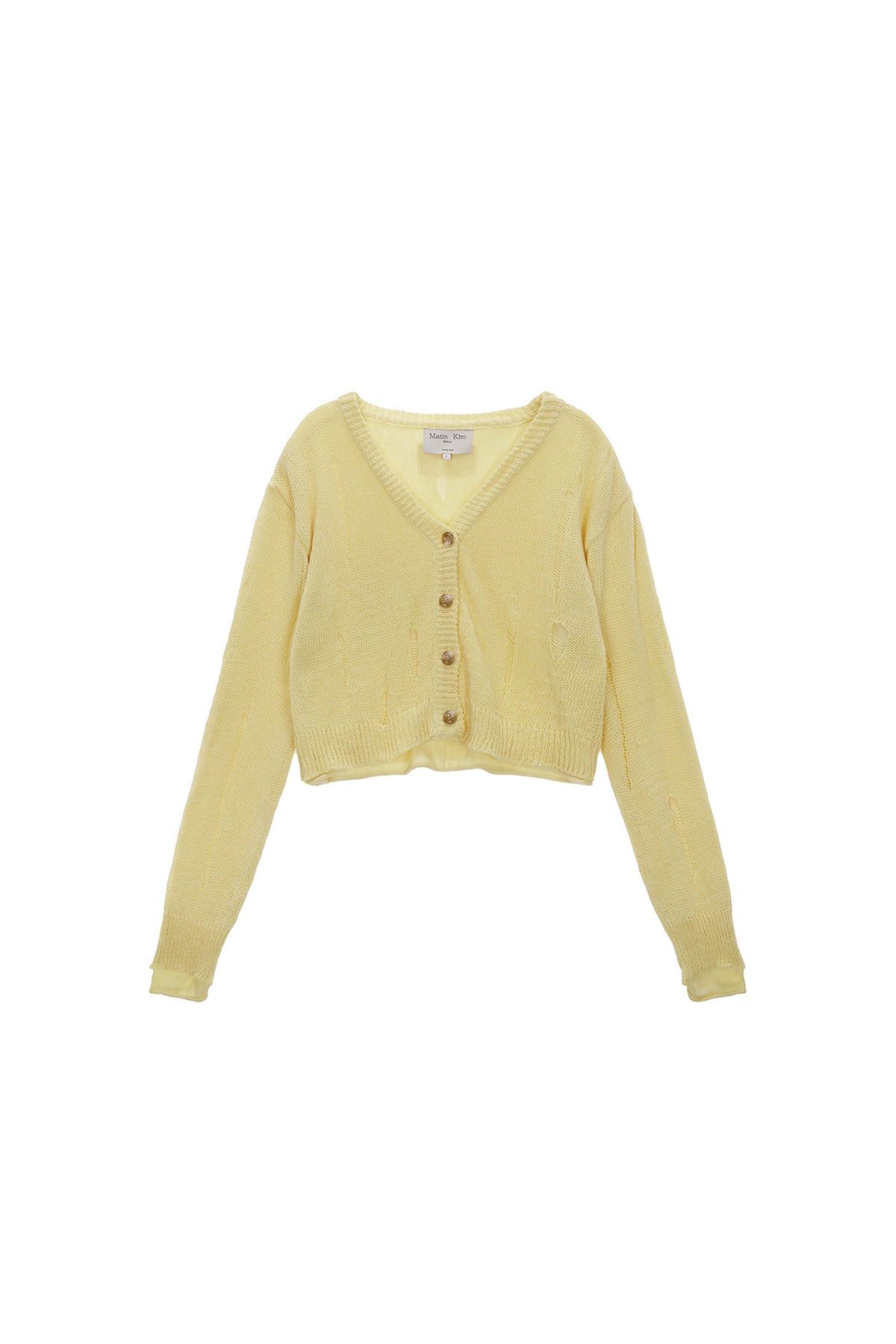 Matinkim Layered Damage Crop Cardigan IN Light Yellow