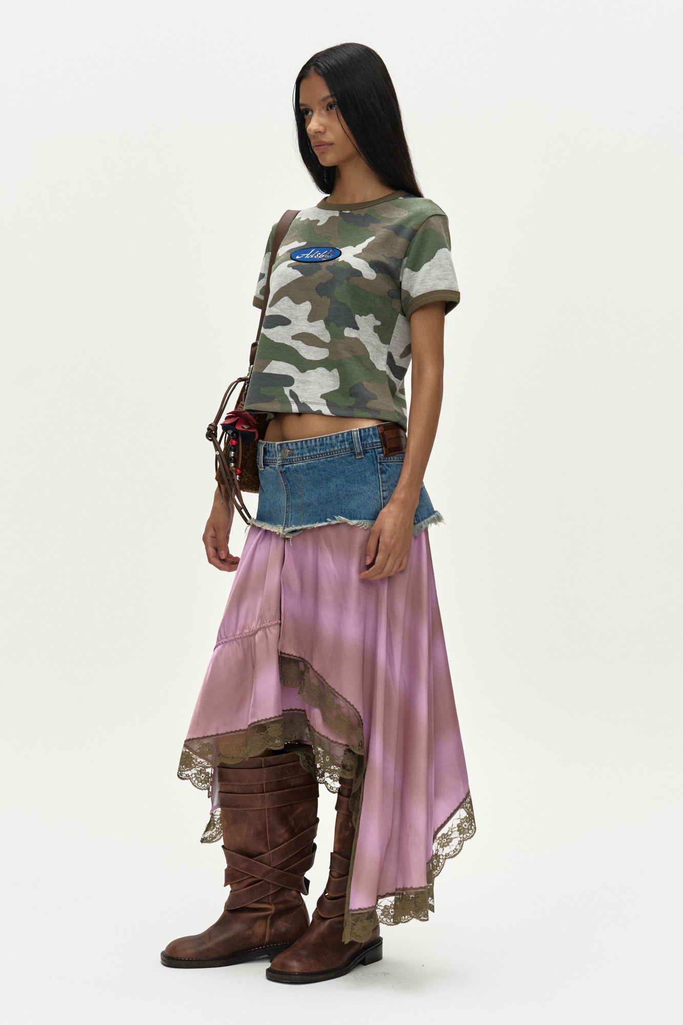 Andersson Bell Denim Combination Lace Hem Skirt