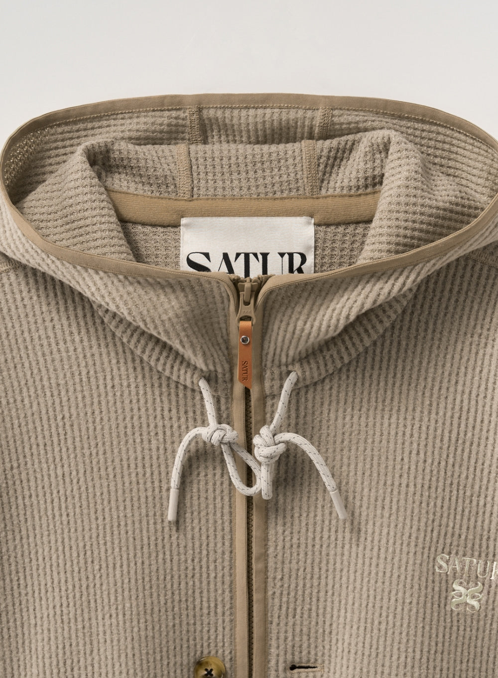[satur] Light Weight Fleece Hood Zip-up - Beige