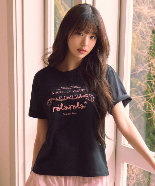 VINTAGE NOUVELLE LOGO HALF T-SHIRT BLACK