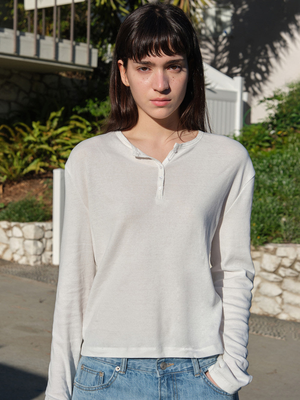 Low Classic Relaxed Henley Tee Ivory