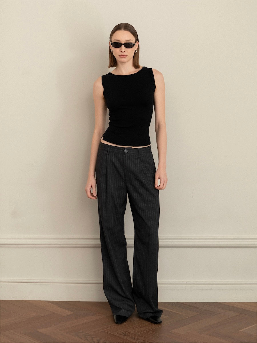 GLOWNY G Gentle Wide Leg Pinstripe Pants (Gray)