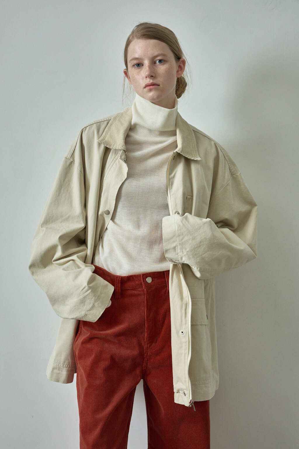Facade Pattern Cotton Utility Jacket cream