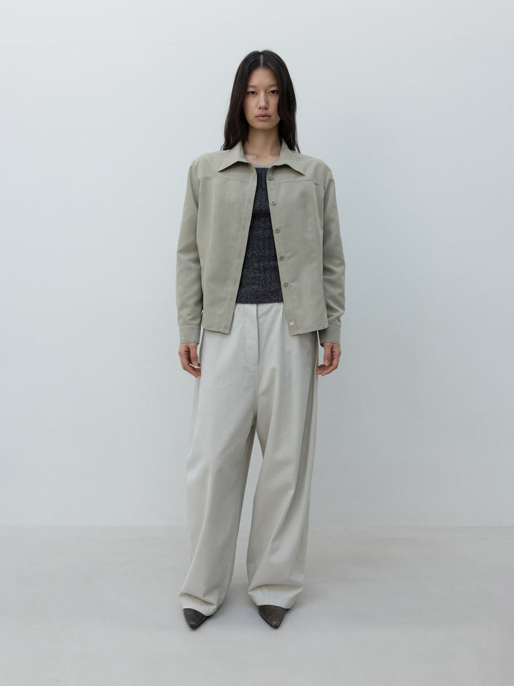 Low Classic Wide-Fit Curved Cotton Pants Cream