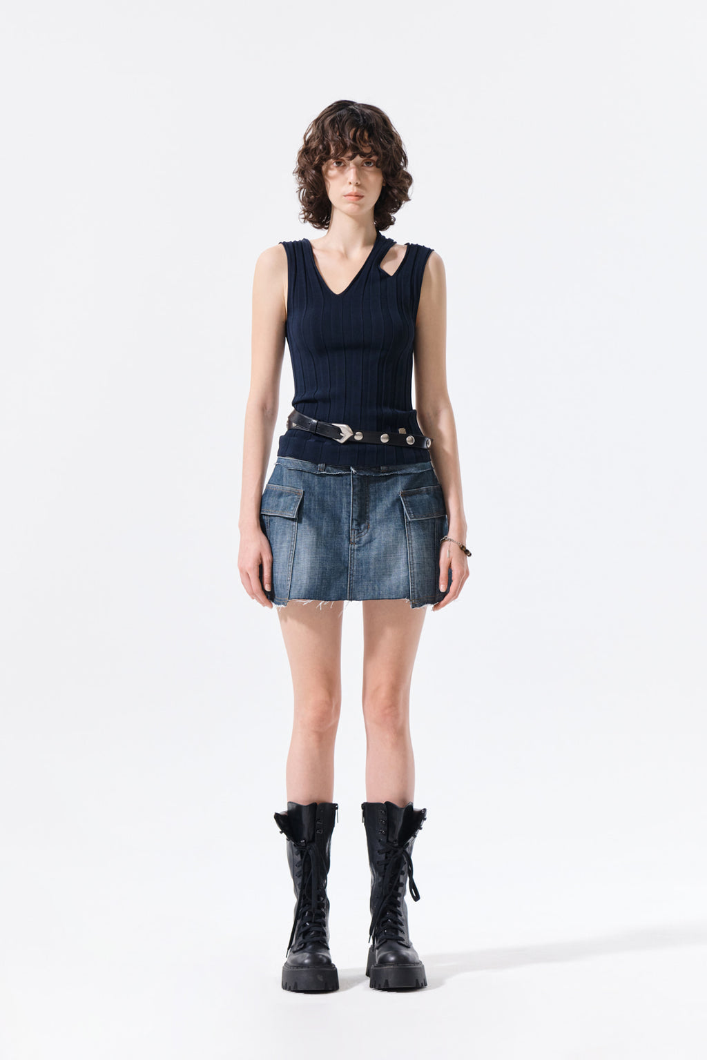 Matinkim Cargo Mini Denim Skort IN Blue