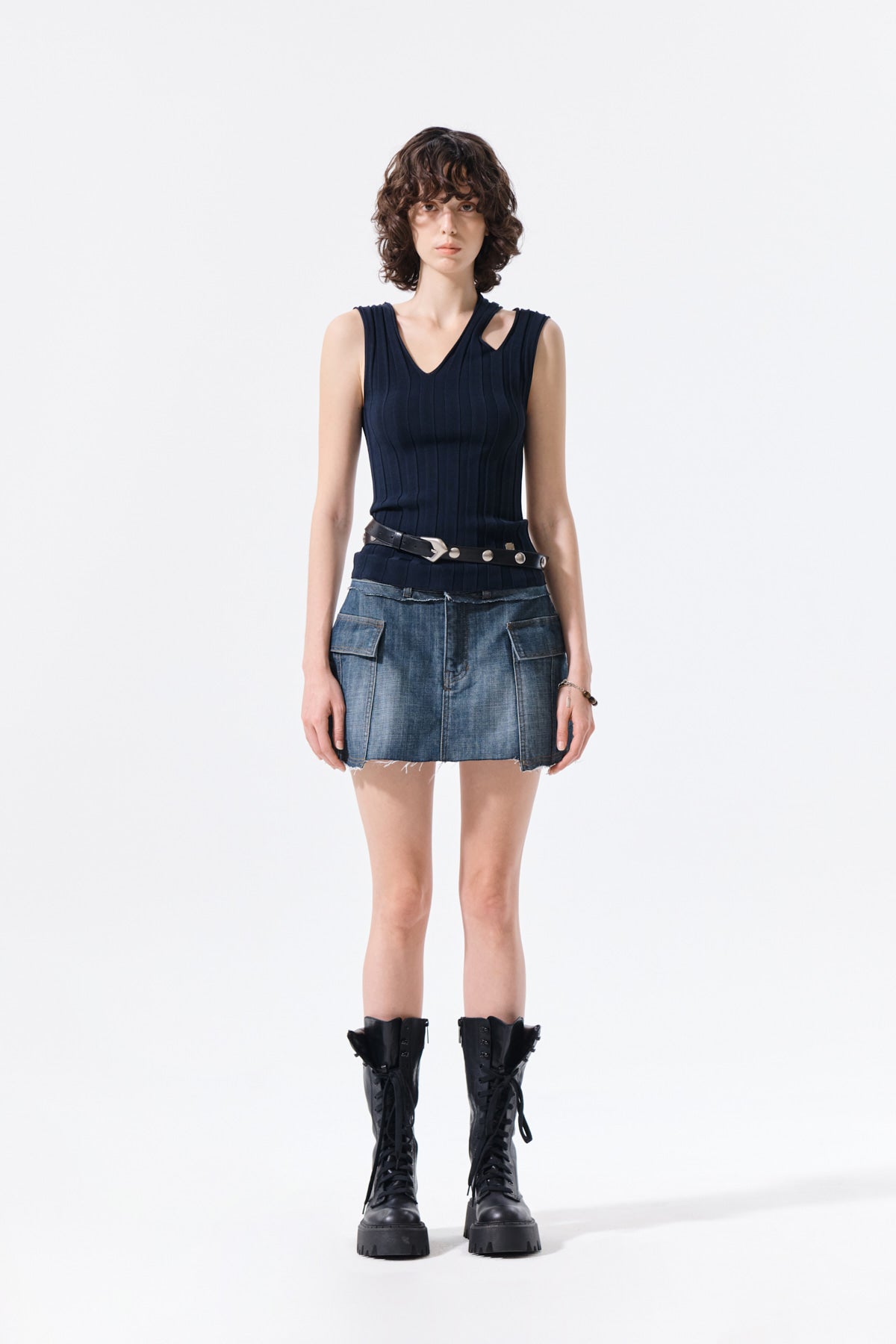 Matinkim Cargo Mini Denim Skort IN Blue