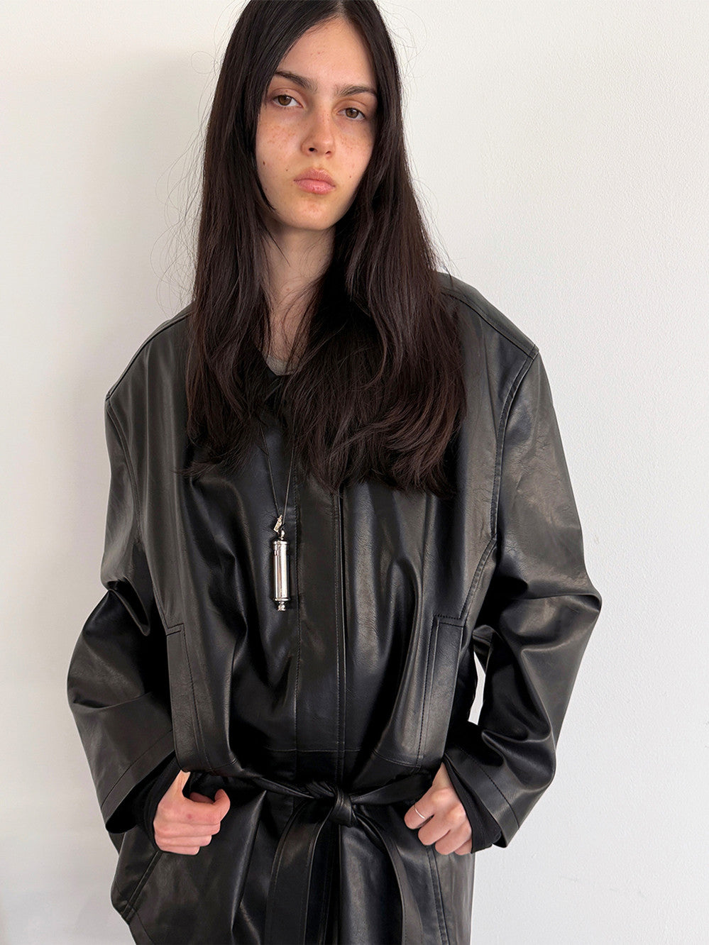 [Low Classic] Low Waist Artificial Leather Jacket_Black
