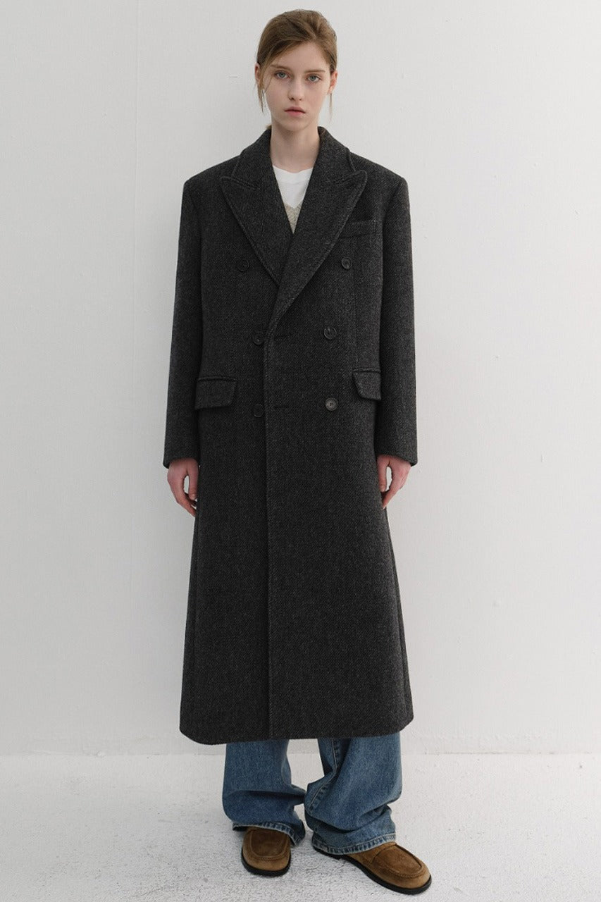 Dunst Unisex Tailored Double-Breasted Coat Charcoal Grey Pattern