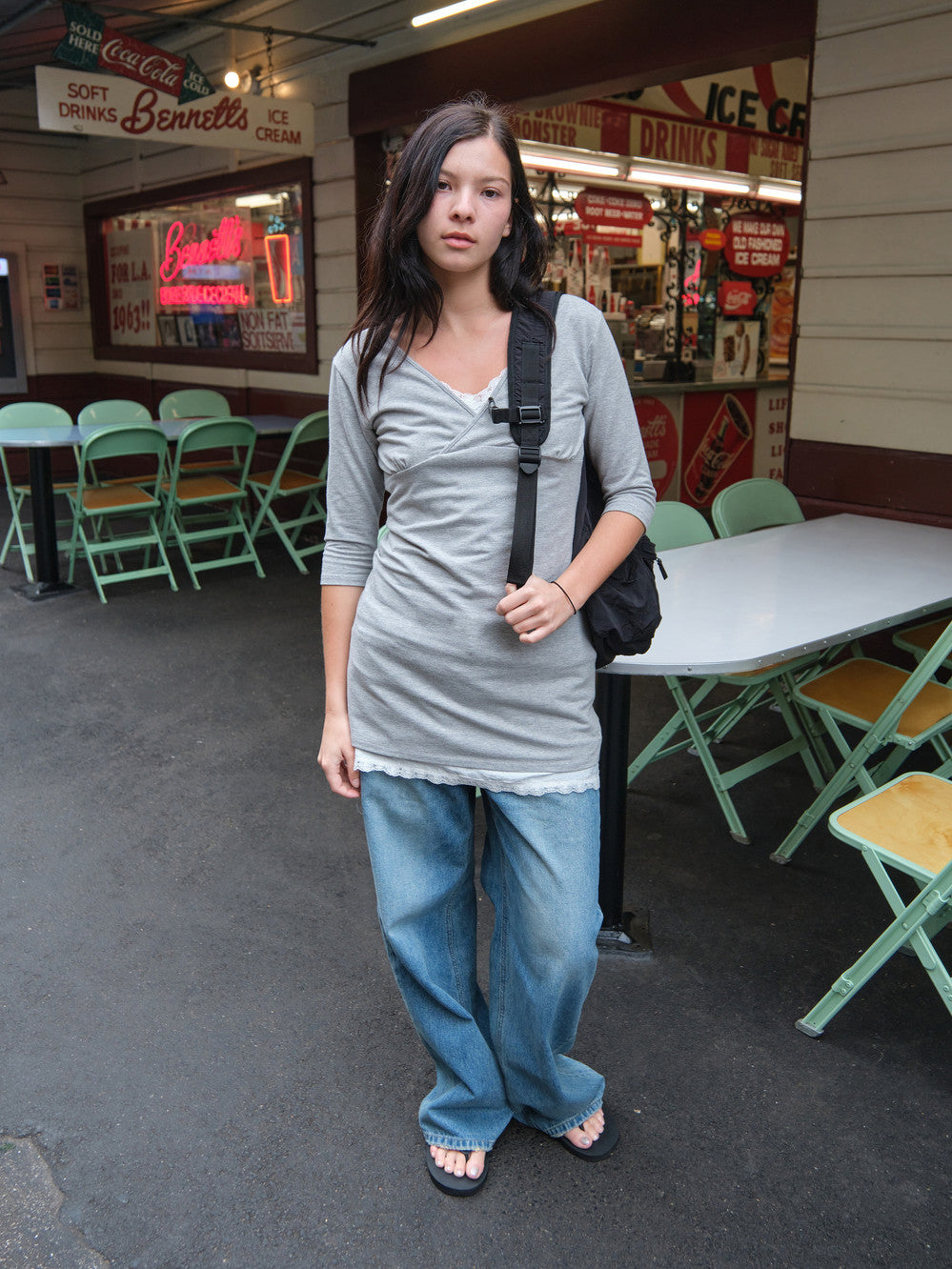 Low Classic Lc V-Neck Mini Dress - Melange Grey