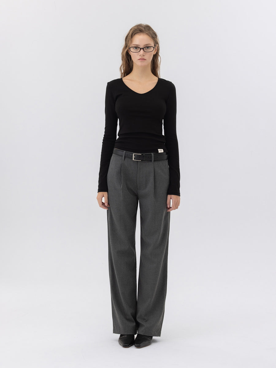 GLOWNY G Gentle Wide Leg Pinstripe Pants 2.0 (Charcoal)