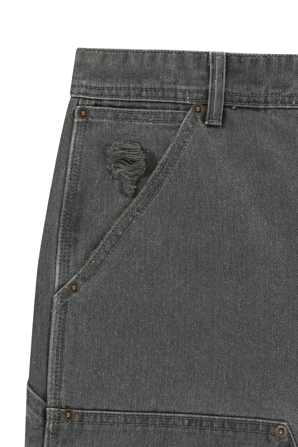 Matinkim Heringbone Raw Cut Denim Shorts IN Grey