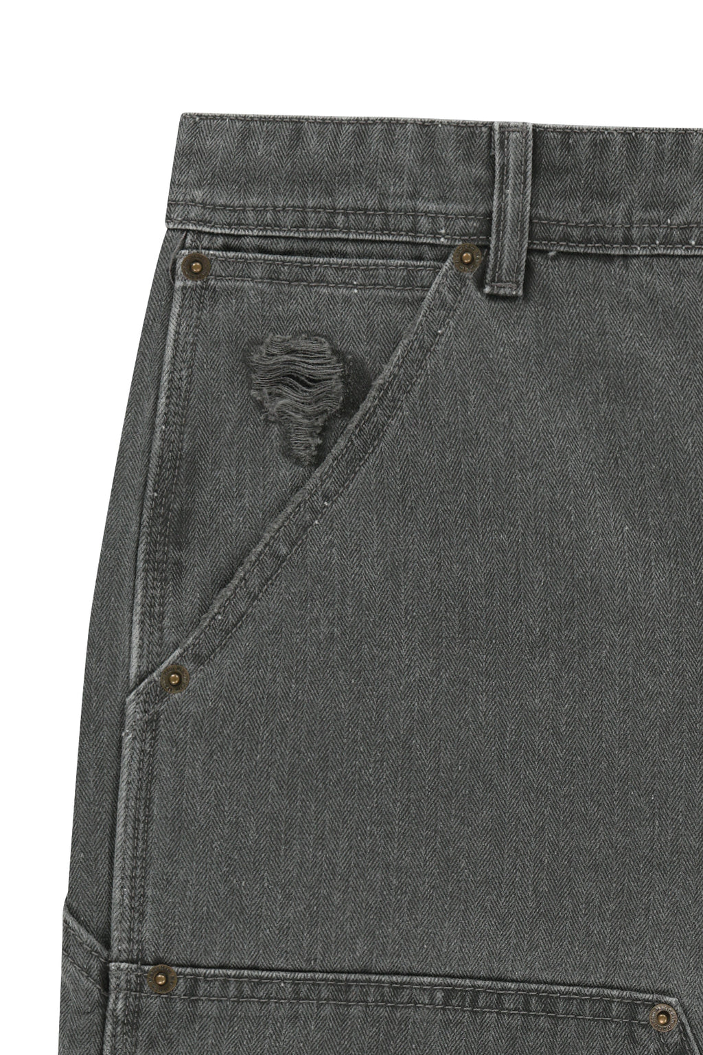 Matinkim Heringbone Raw Cut Denim Shorts IN Grey