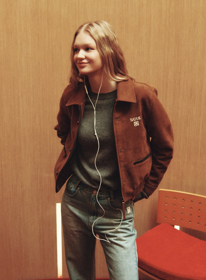 Satur (W) Teo Faux Suede Short Jacket - Brown