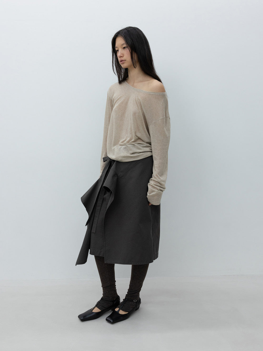 Low Classic Wool Tencel Long Sleeve T-Shirt Beige