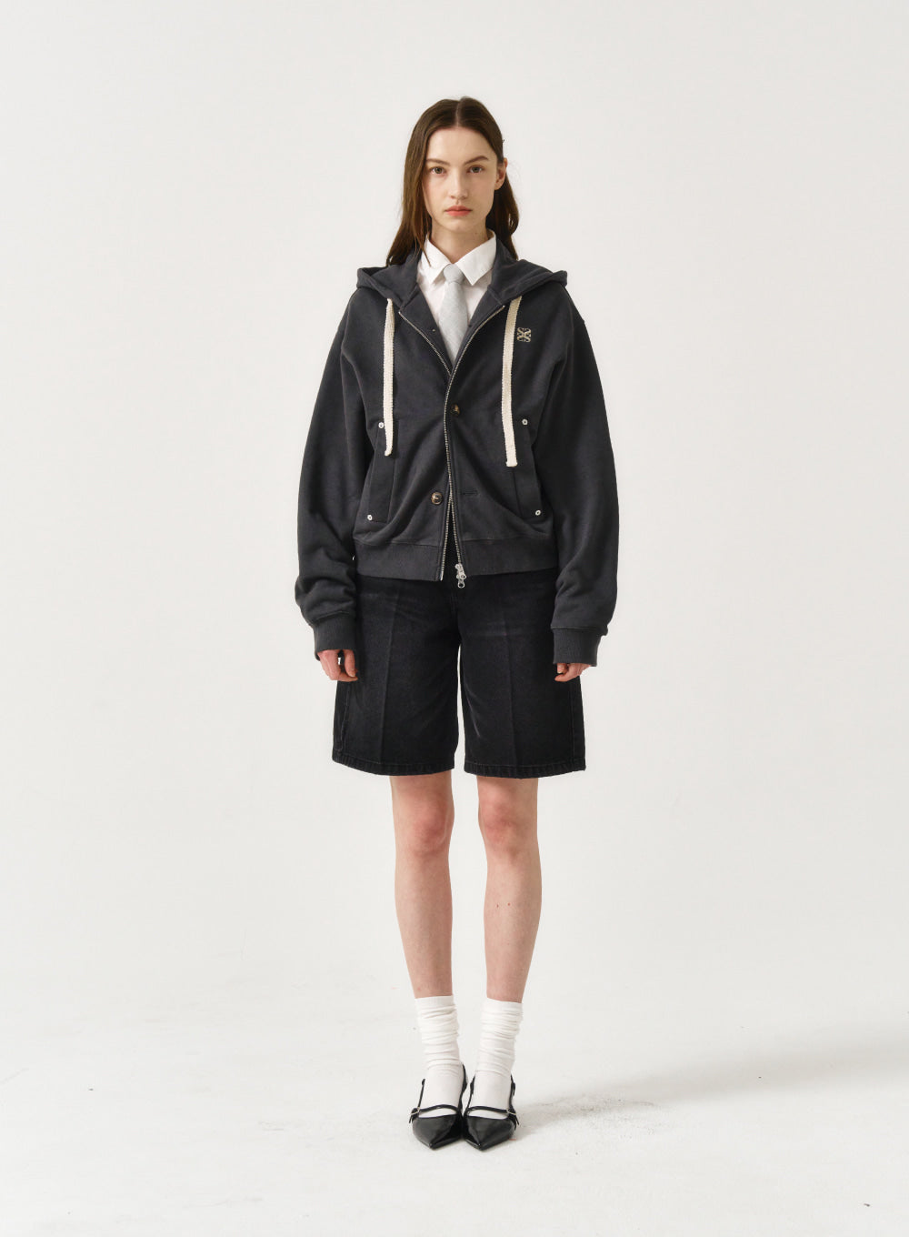 [satur] (W) Teo Cotton All Day Hood Zip-Up - Classic Charcoal