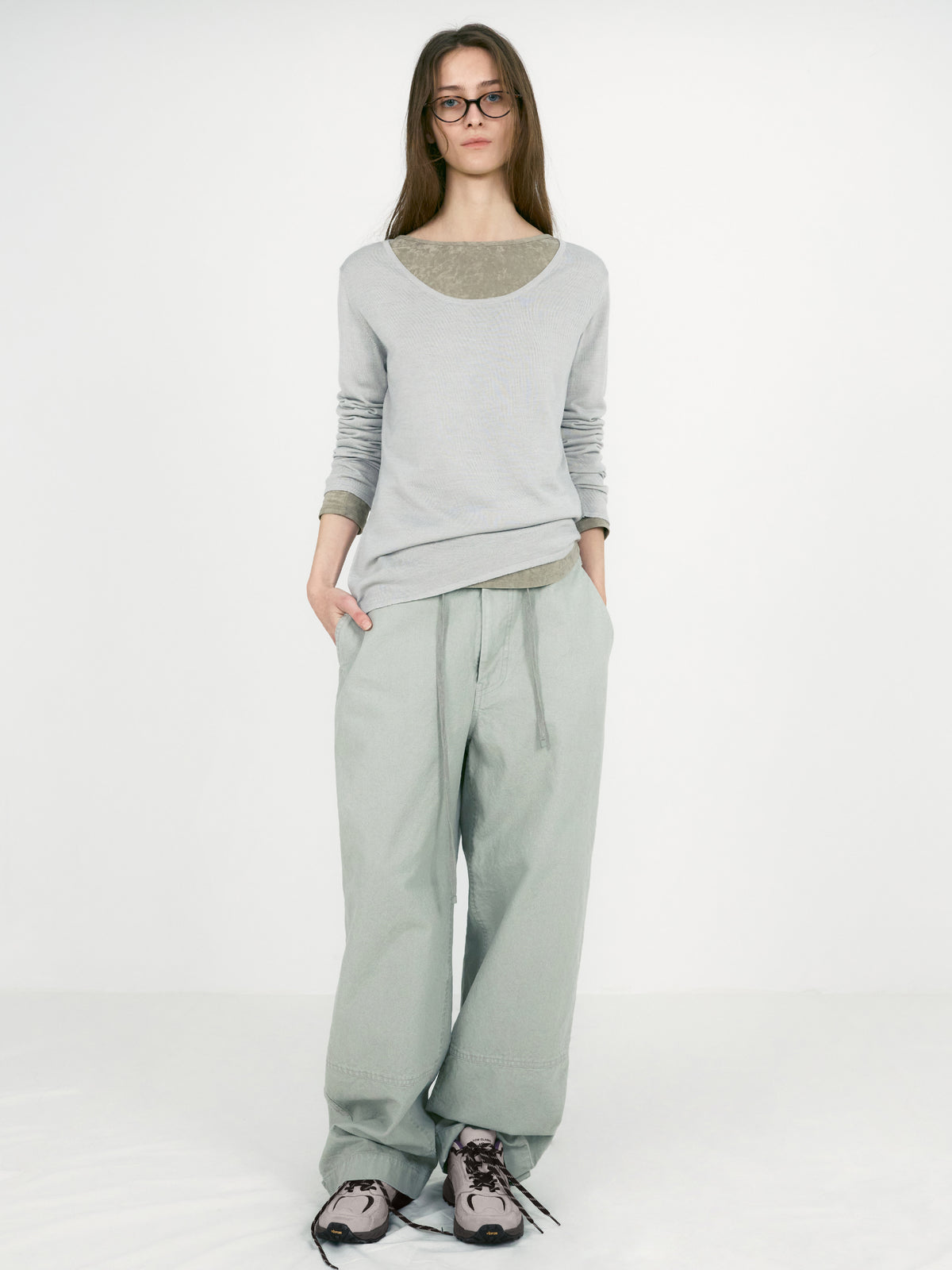 Low Classic Washed Cotton Wide Pants Light Khaki