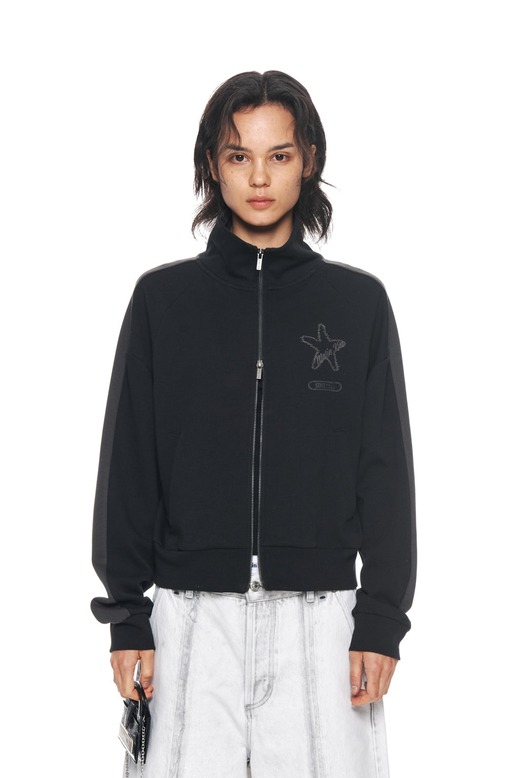 Matinkim Vintage Graphic Jersey Zip UP IN Black