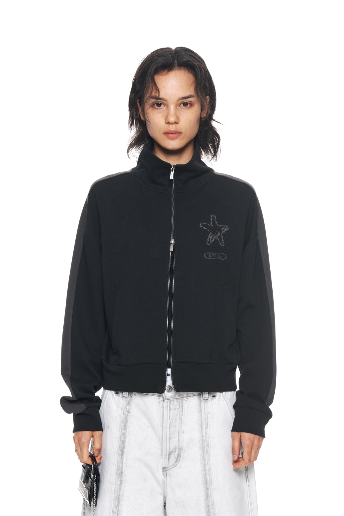 Matinkim Vintage Graphic Jersey Zip UP IN Black