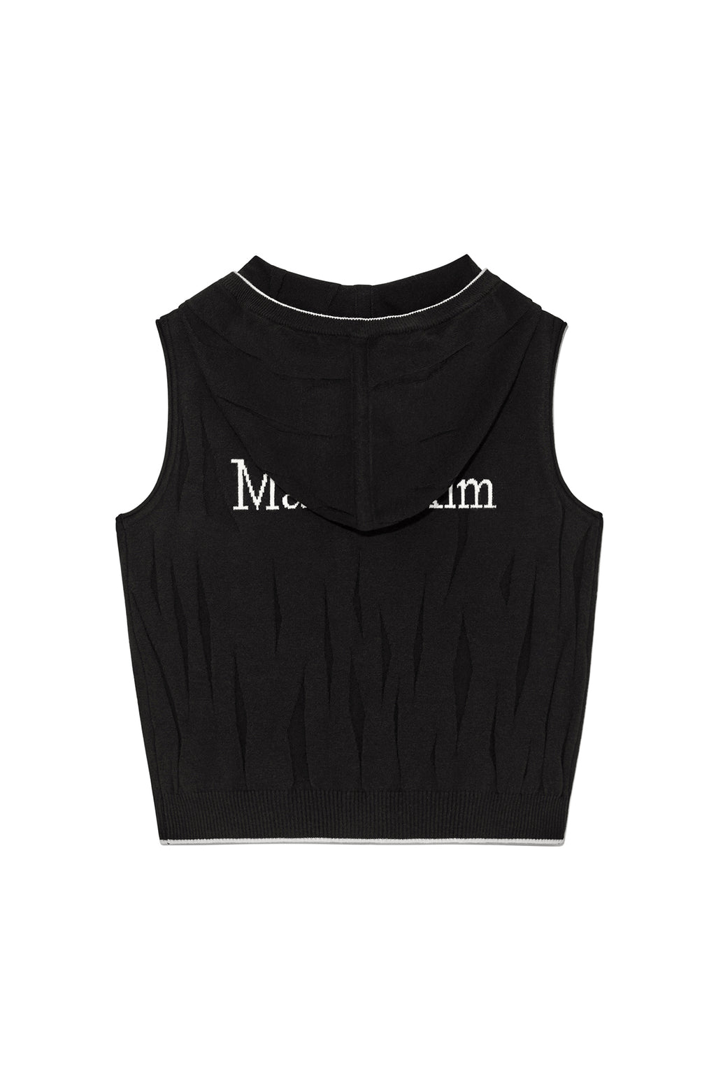 [matinkim] WRINKLE HOODY BUTTON KNIT VEST IN BLACK