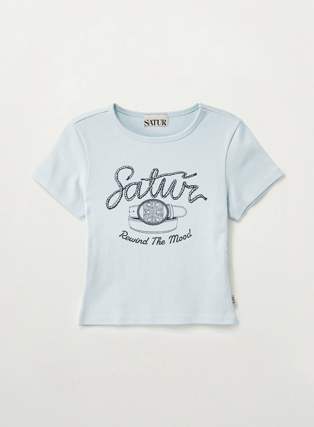 Satur (W) Belt Graphic Slim Fit T-Shirt - Sky Blue