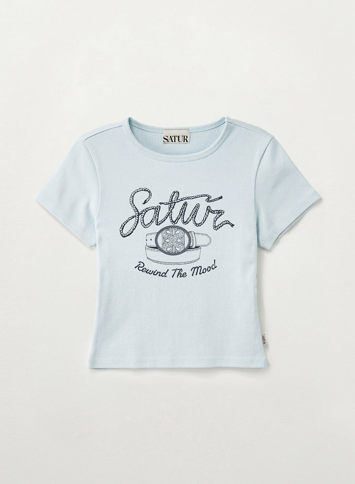 Satur (W) Belt Graphic Slim Fit T-Shirt - Sky Blue