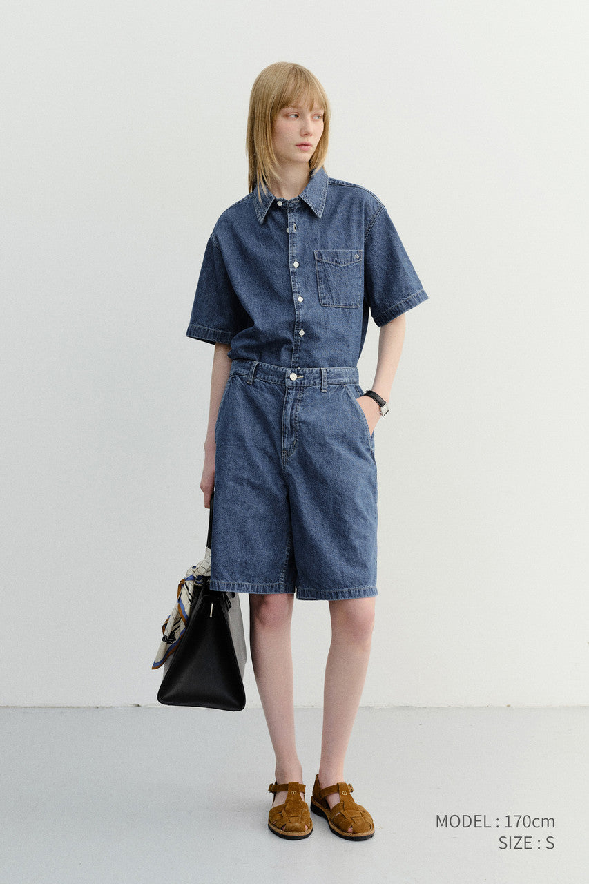 Dunst Unisex Linen Denim Shirt Classic Blue
