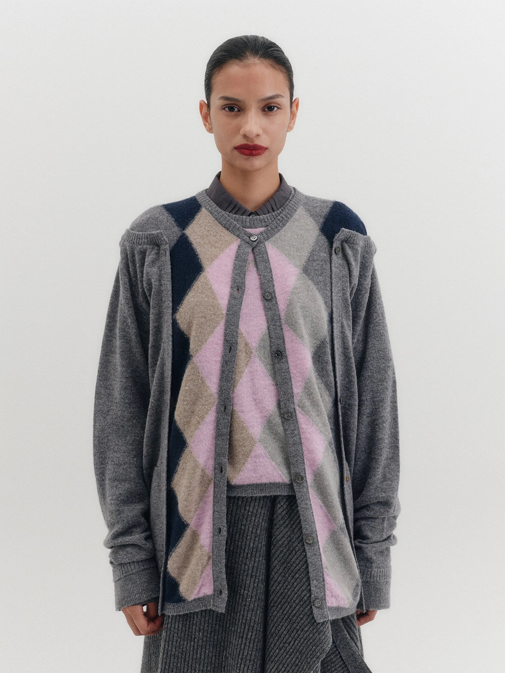 EENK Argyle Multi-Way Cardigan - Gray