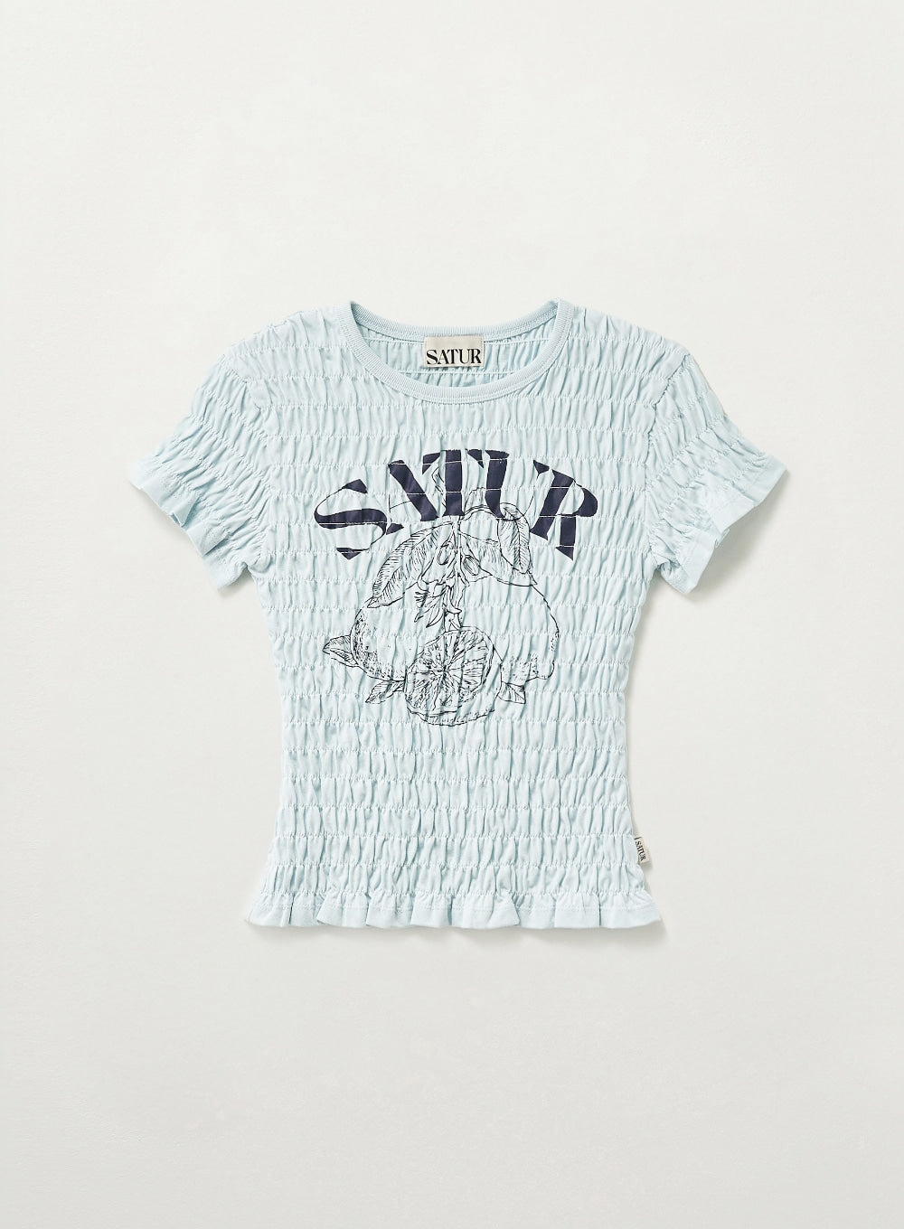 Satur (W) Citron Smocked T-shirt - Sky Blue