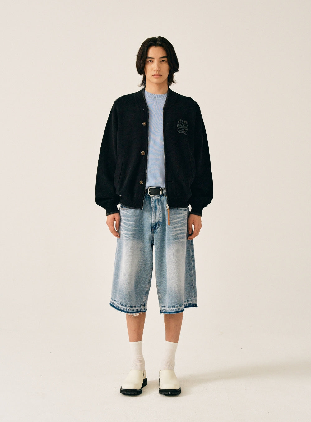 [satur] Teo Varsity Zip-Up Knit Cardigan - Classic Black