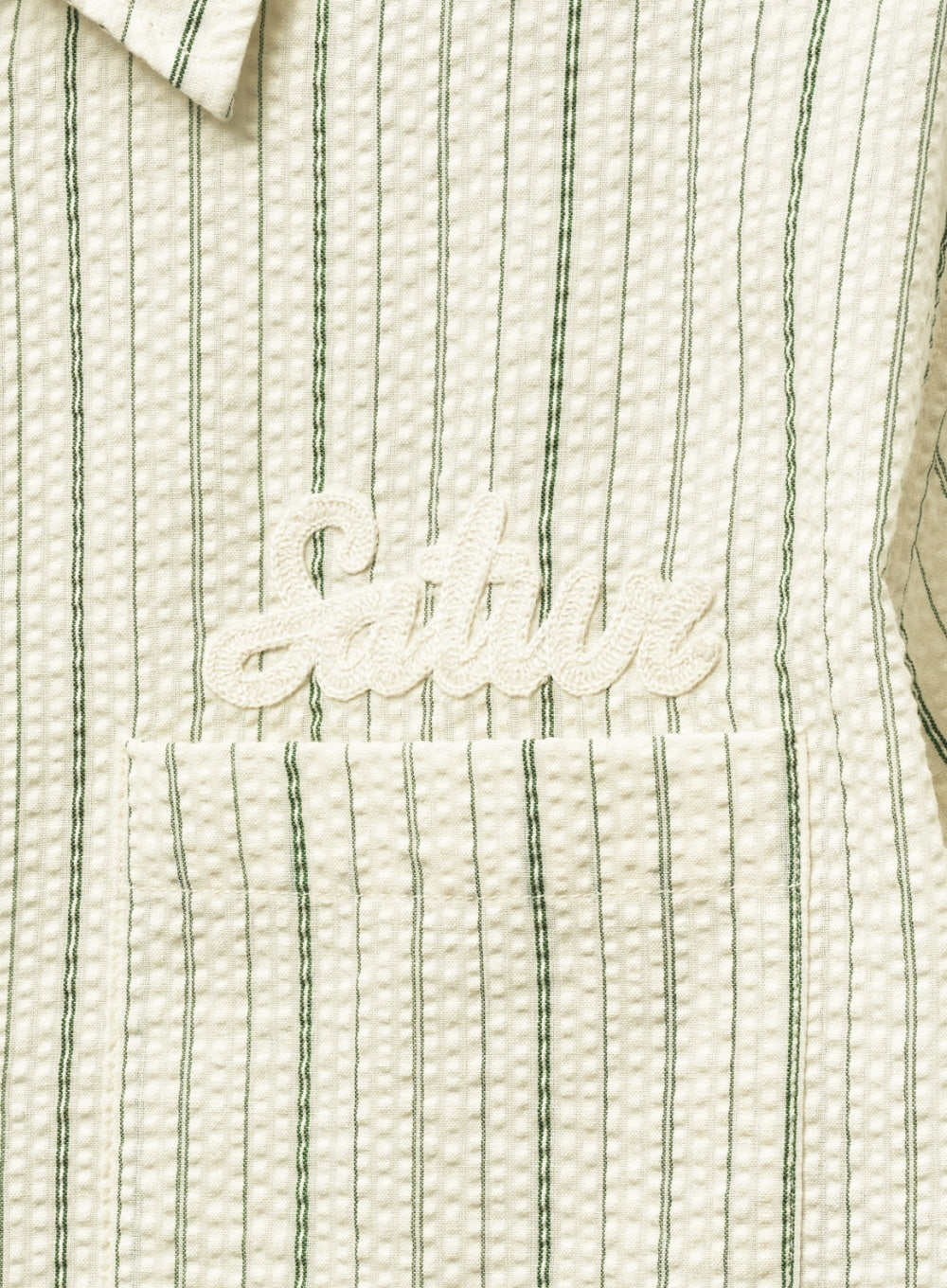 [satur] Natural Seersucker Stripe Half Shirt - Green