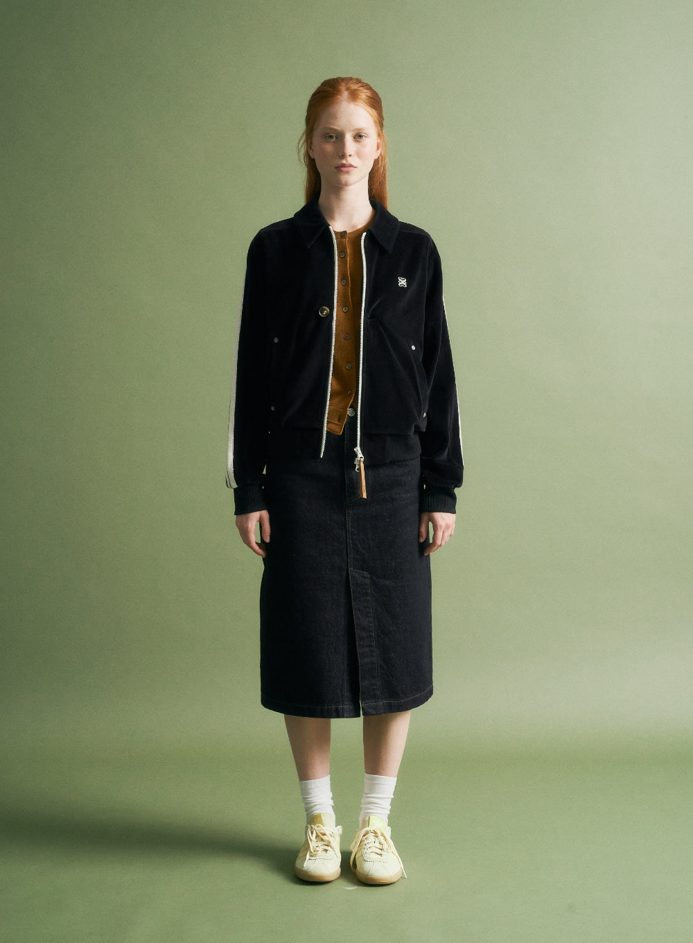 [satur] (W) Lawton Velour Collar Jacket - Black