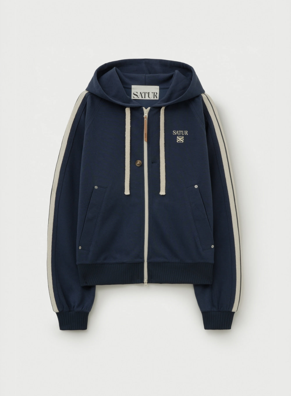 [satur] Lawton Loose Fit Hood Zip-up - Navy