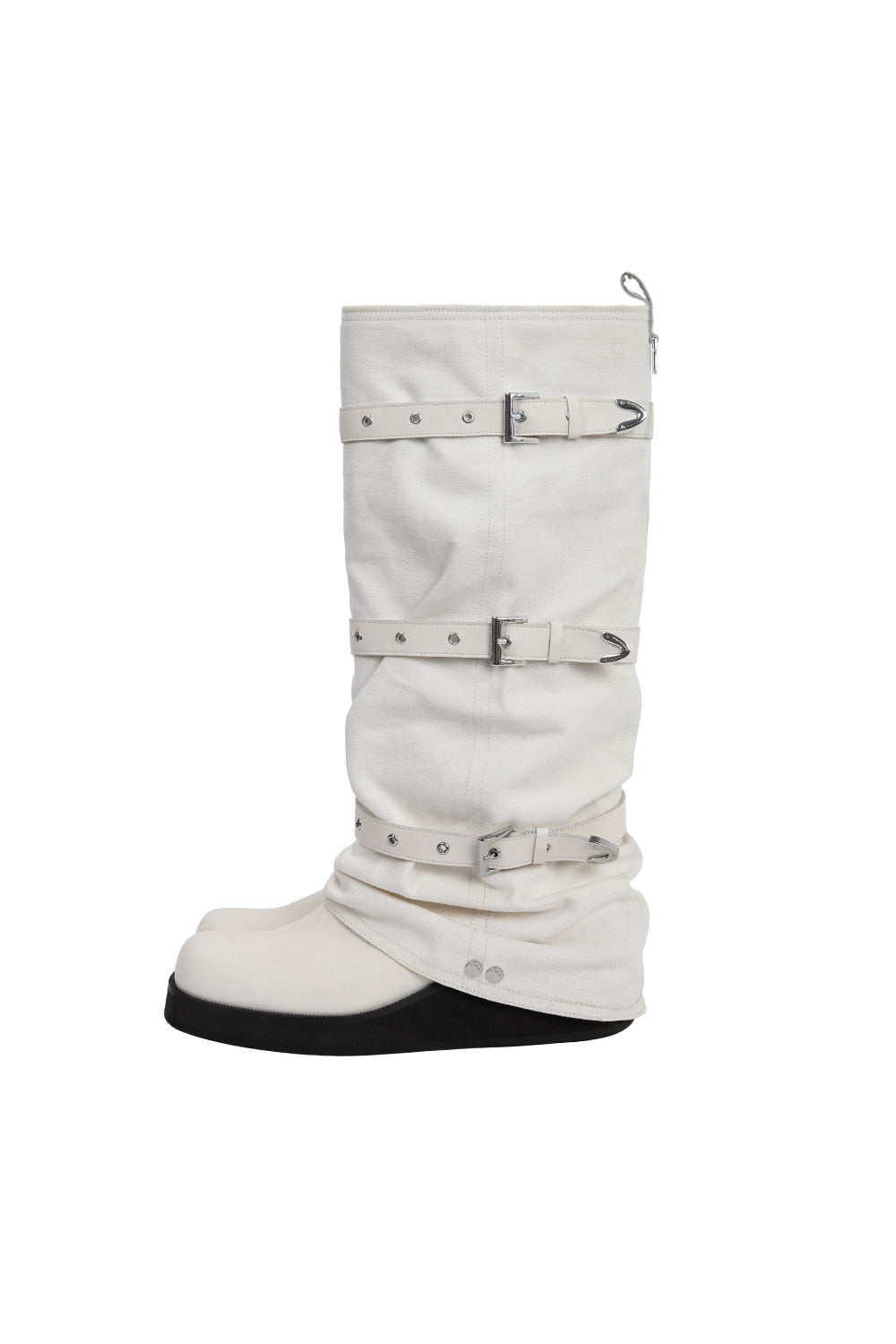 Treemingbird Bold Wrinkled Belted Long Boots White